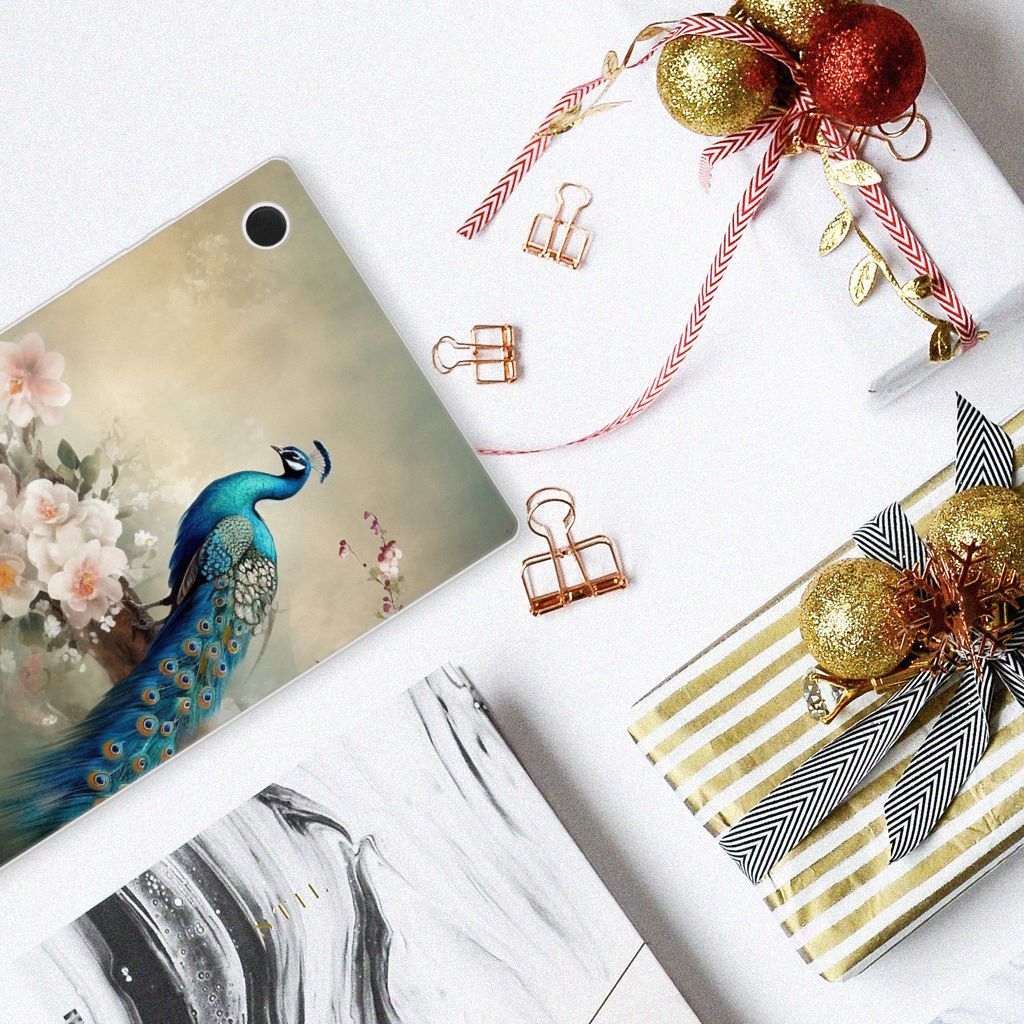 Back Case voor Samsung Galaxy Tab A8 2021/2022 Vintage Pauwen design boven