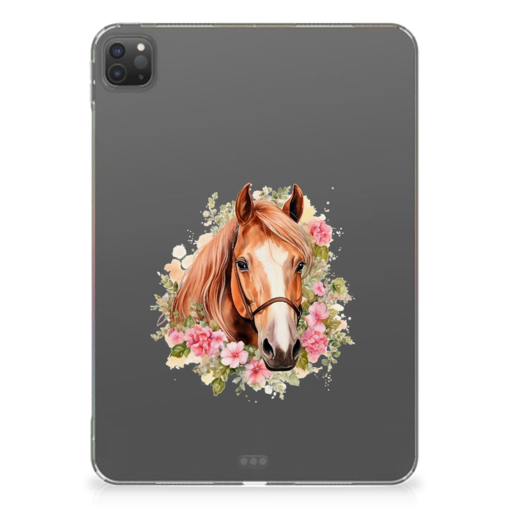 Back Case voor iPad Pro 11 (2024) Paard paardenhoofd bloemen achterkant