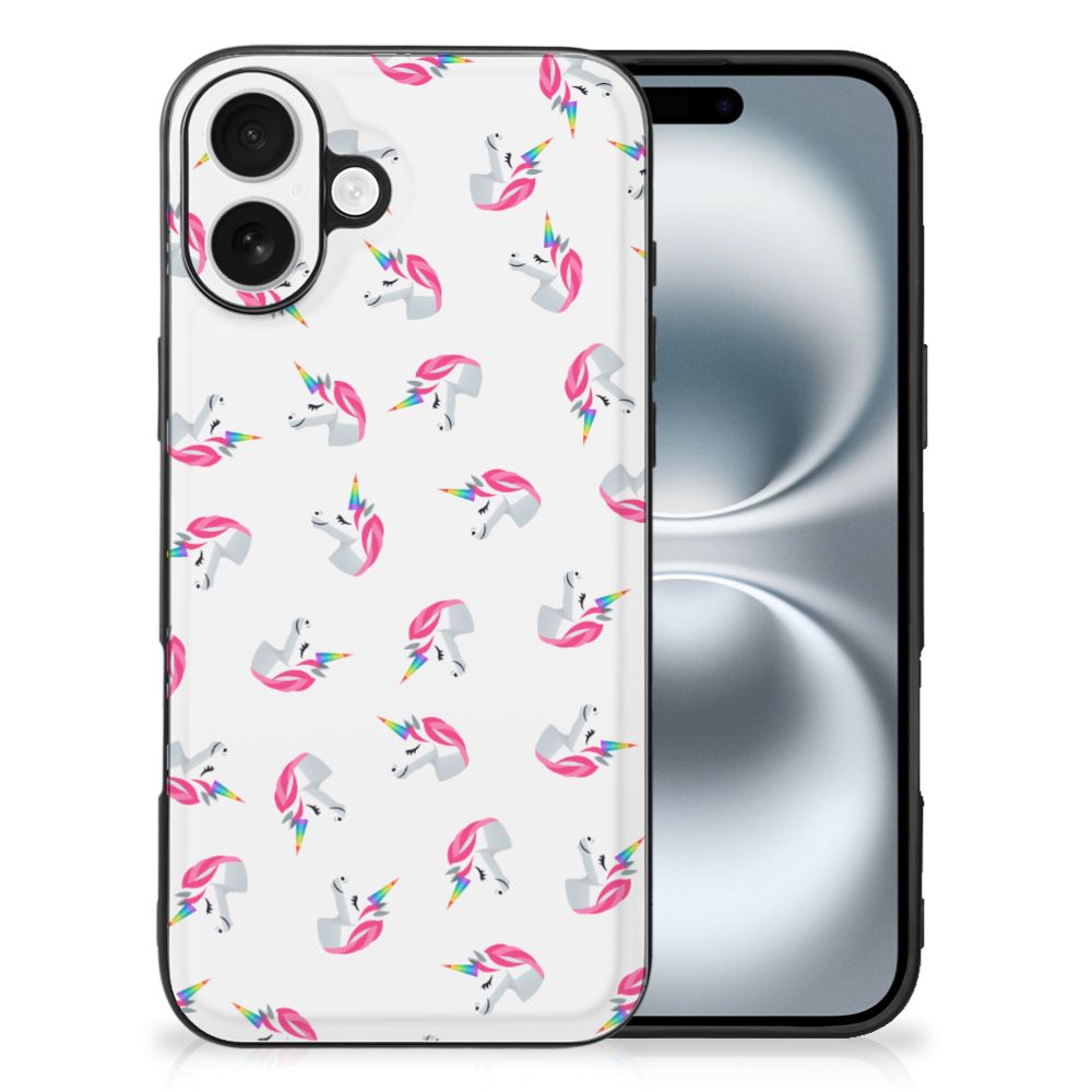 Apple iPhone 16 Back Case voor iPhone 16 Unicorns design unicorns aanzicht