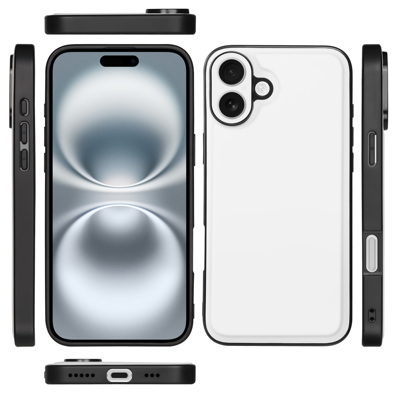 Apple iPhone 16 Back Cover Hoesje Zwart Wit design zwart wit aanzicht