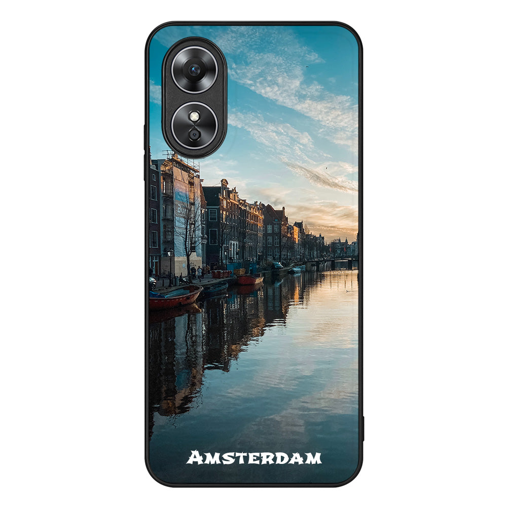 OPPO A17 Back Cover Hoesje Maken voor de OPPO A17 Amsterdam stadsgezichten ontwerp voorzijde
