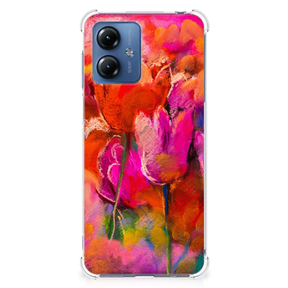 Back Cover Motorola Moto G14 Tulips achterkant kleurrijke bloemen