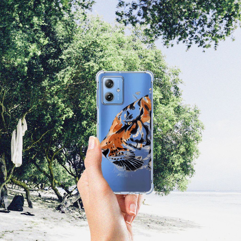 Motorola Moto G54 Back Cover Watercolor Tiger hand beach view