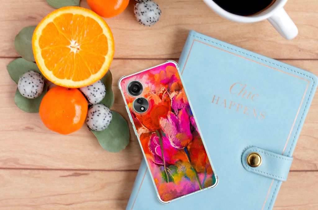 Back Cover OPPO A78 4G Tulips telefoonhoesje bloemen kleuren aanzicht