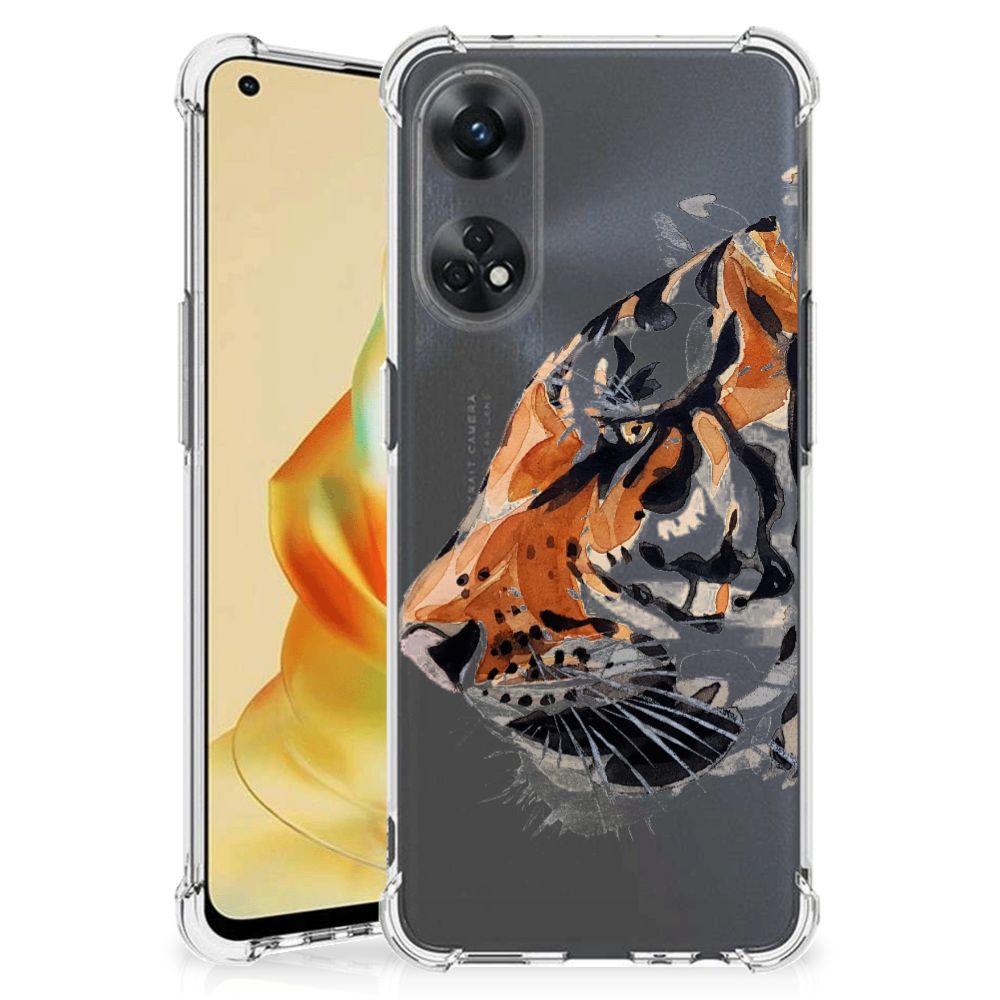 Back Cover OPPO Reno8 T 4G Watercolor Tiger telefoonhoesje voorkant zijkant
