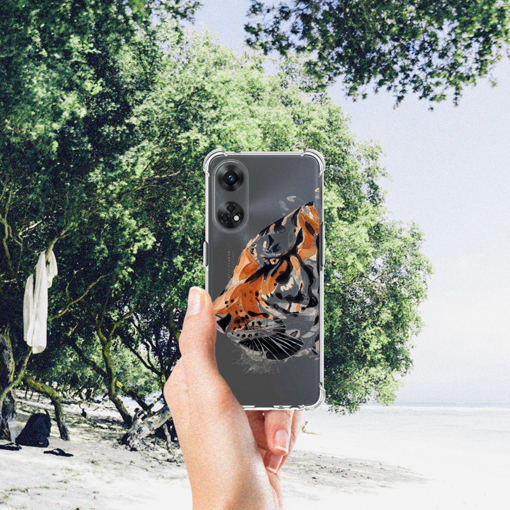 Back Cover OPPO Reno8 T 4G Watercolor Tiger telefoonhoesje met tijgerdesign aanzicht