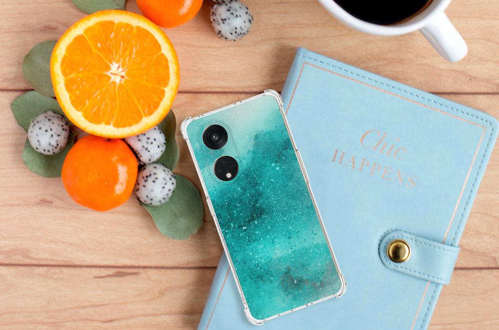 Back Cover OPPO Reno8 T 5G Painting Blue bovenaanzicht met fruit en notebook