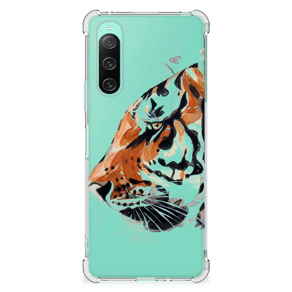 Sony Xperia 10 V Back Cover Watercolor Tiger zijaanzicht