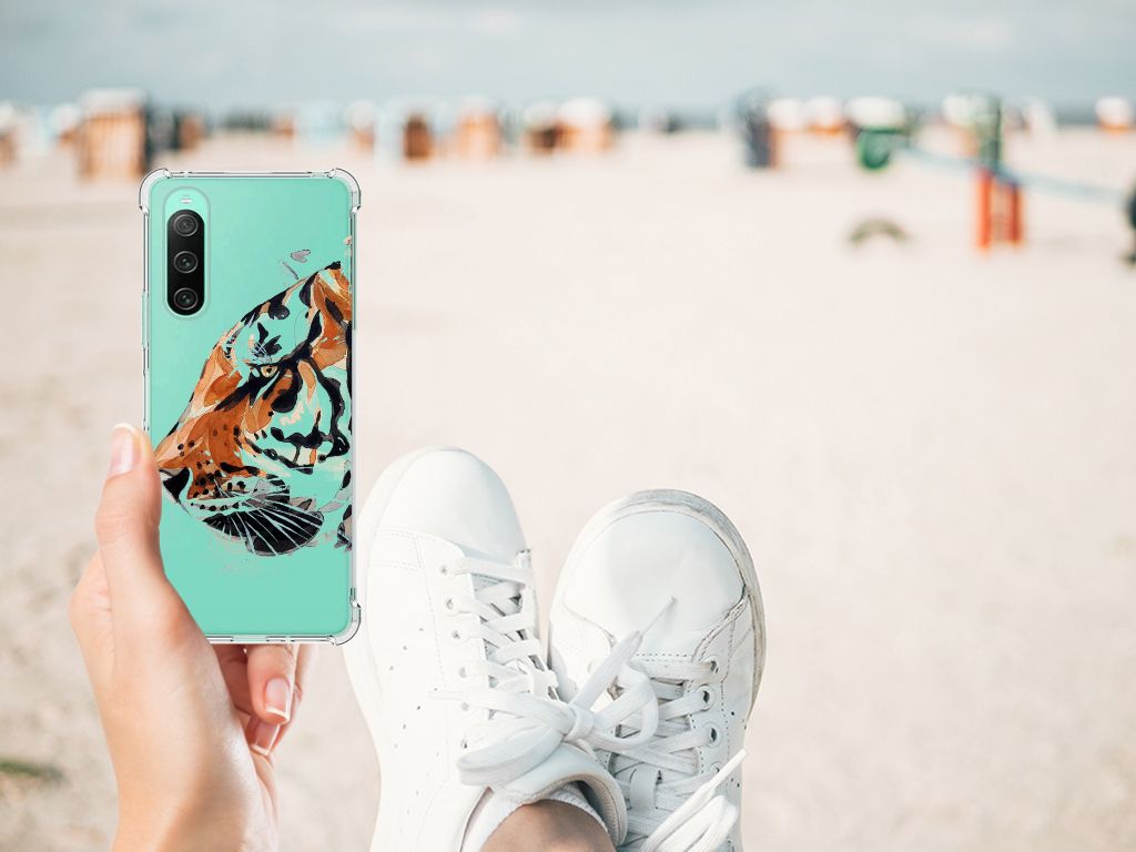 Sony Xperia 10 V Back Cover Watercolor Tiger aanzicht