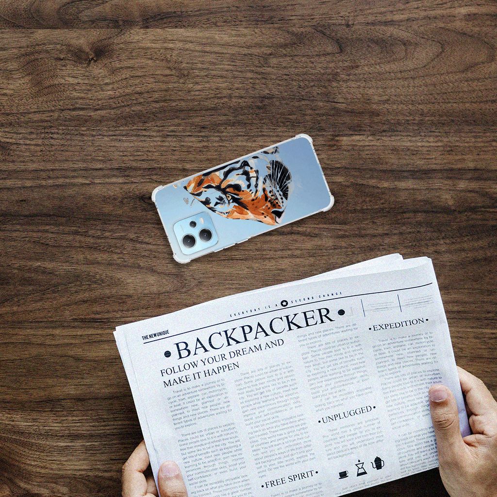 Back Cover Xiaomi Redmi Note 12 5G Watercolor Tiger telefoonhoesje design aanzicht