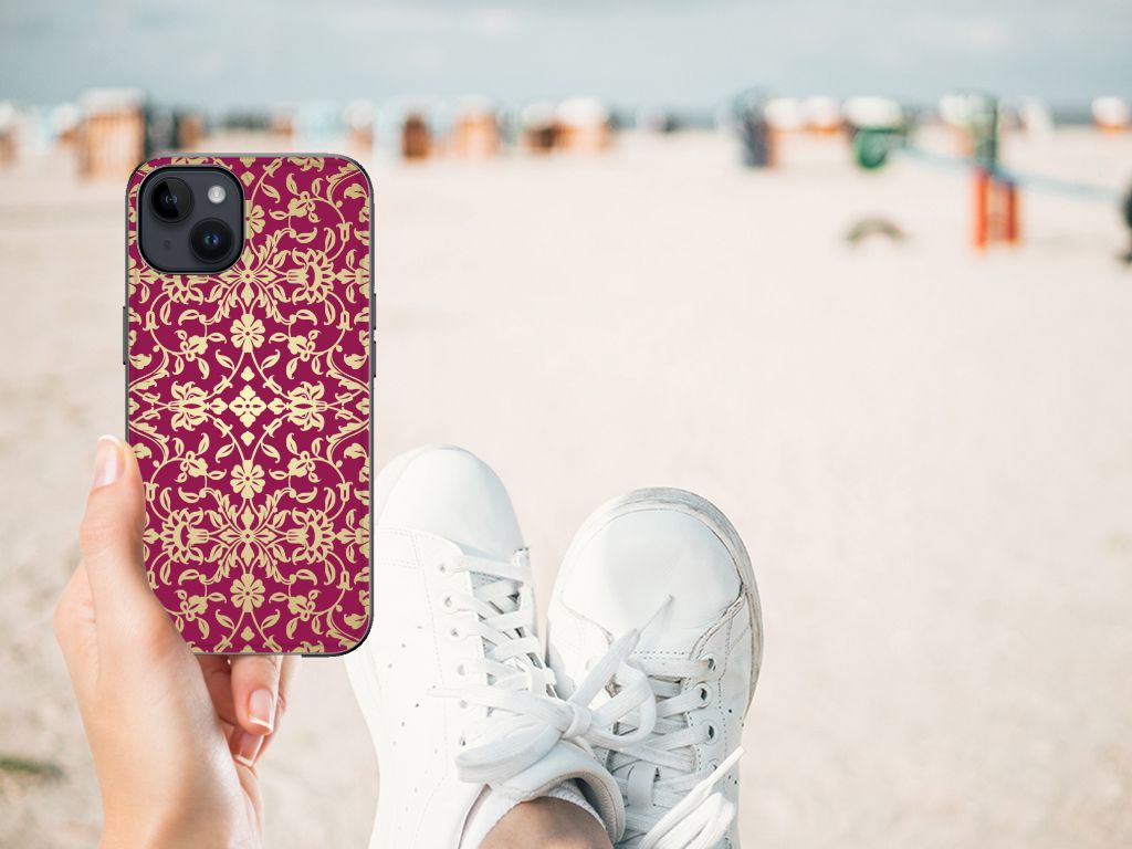 Apple iPhone 15 Plus Back Cover iPhone 15 Plus Barok Pink design barok print aanzicht