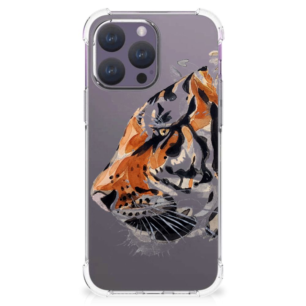 Back Cover iPhone 15 Pro Max Watercolor Tiger zijaanzicht