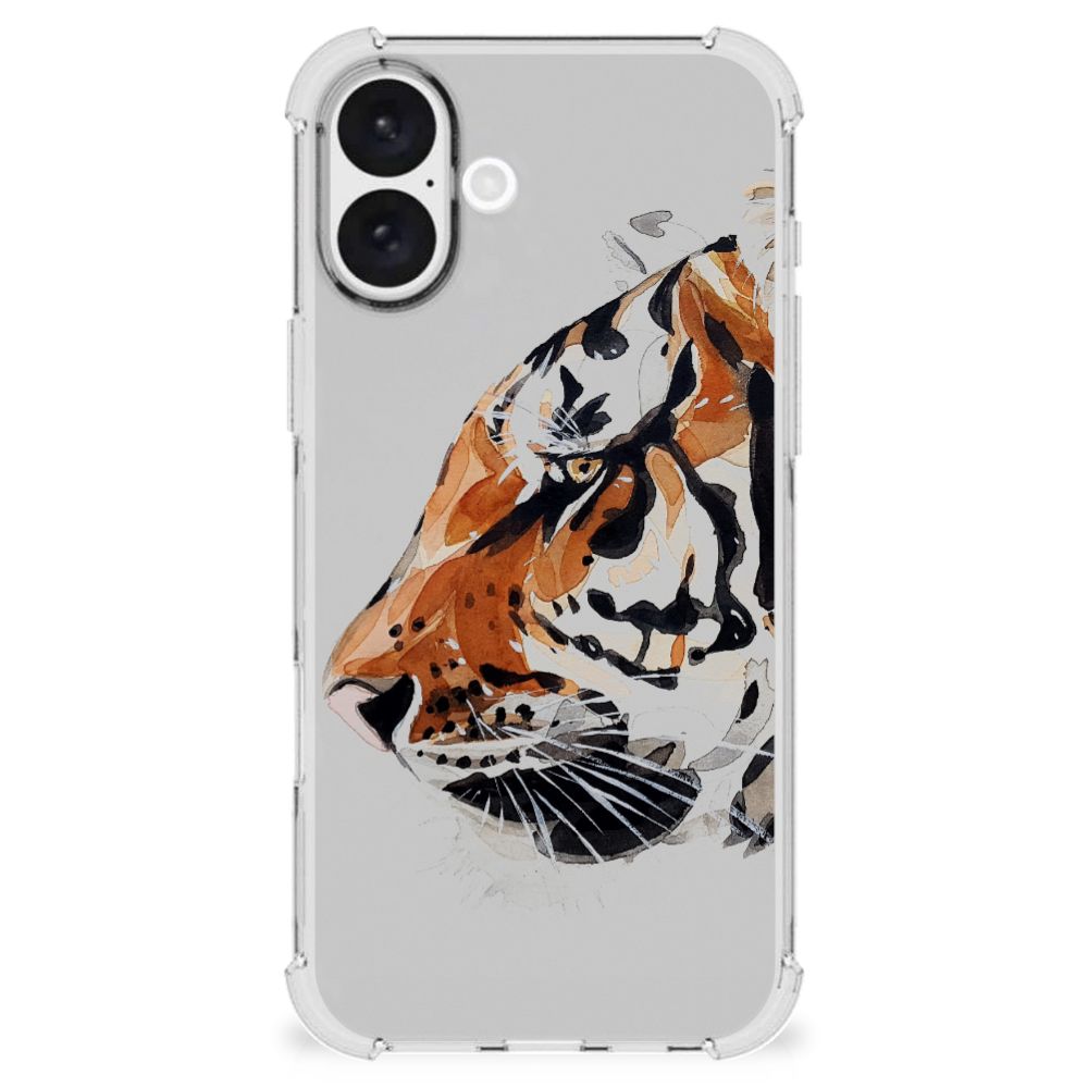 Apple iPhone 16 Plus Back Cover Watercolor Tiger zij aanzicht