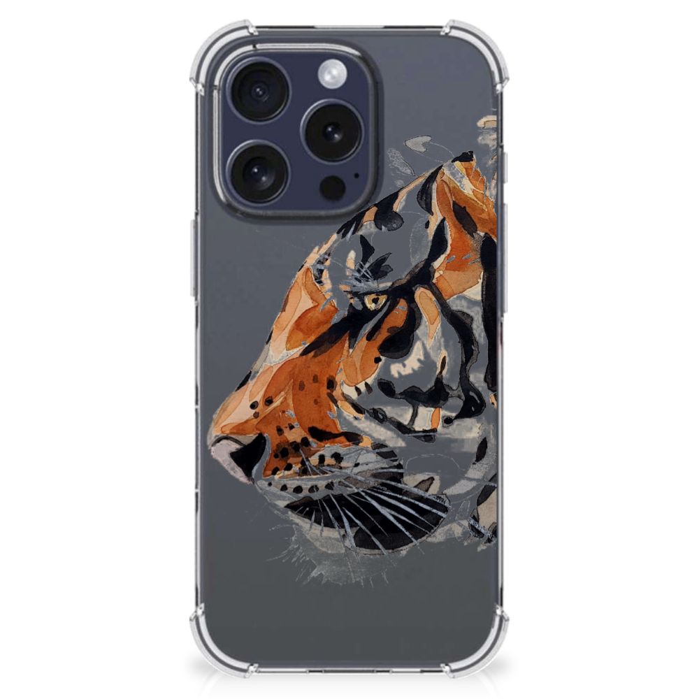 Apple iPhone 16 Pro Max Back Cover Watercolor Tiger zijaanzicht