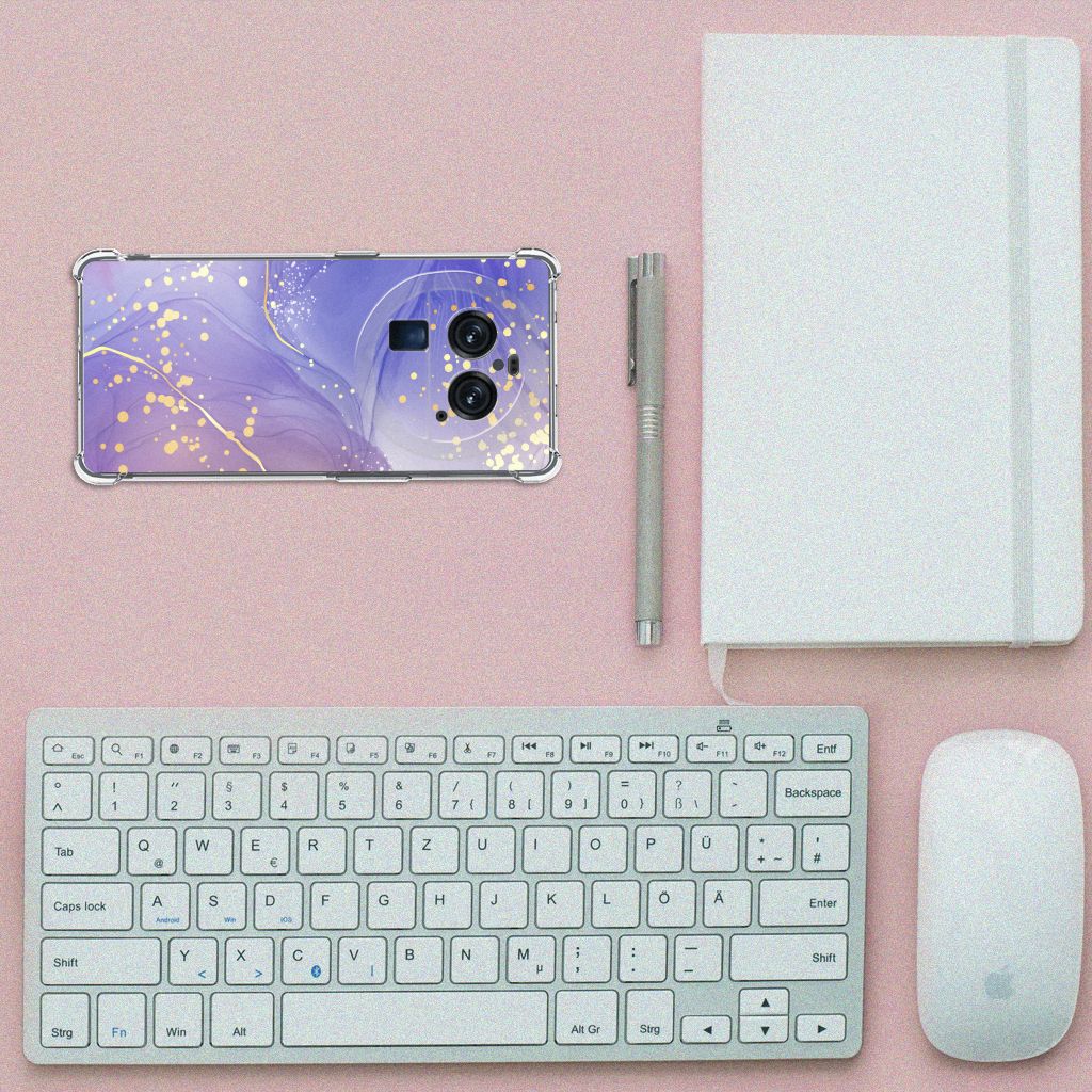 OPPO Find X6 Pro Back Cover voor OPPO Find X6 Pro Watercolor Paars bovenaanzicht met toetsenbord en notitieboek