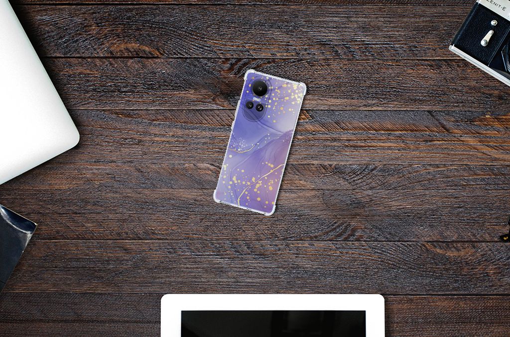 OPPO Reno10 10 Pro Back Cover Watercolor Paars bovenaanzicht op houten tafel