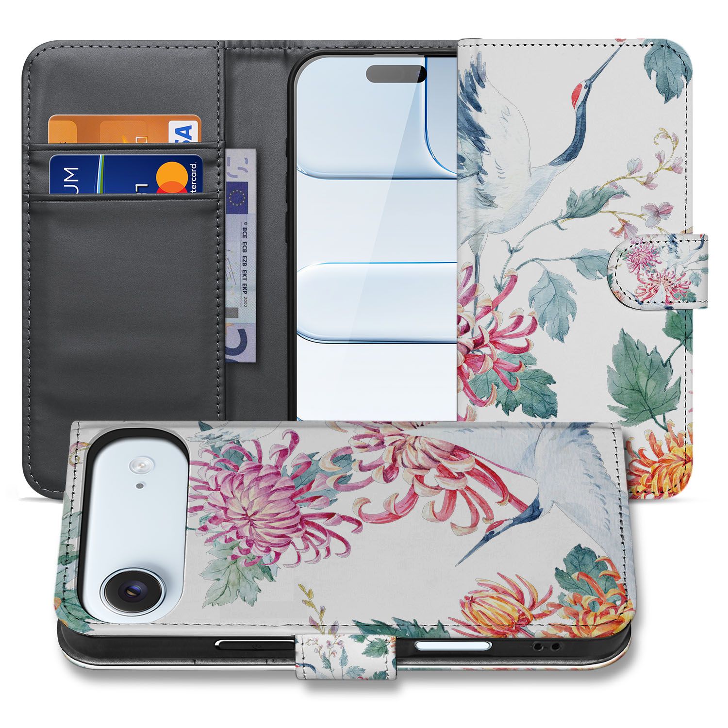 Bird Flowers Bookcase Hoesje Apple iPhone Air boekcase design kleurrijk aanzicht