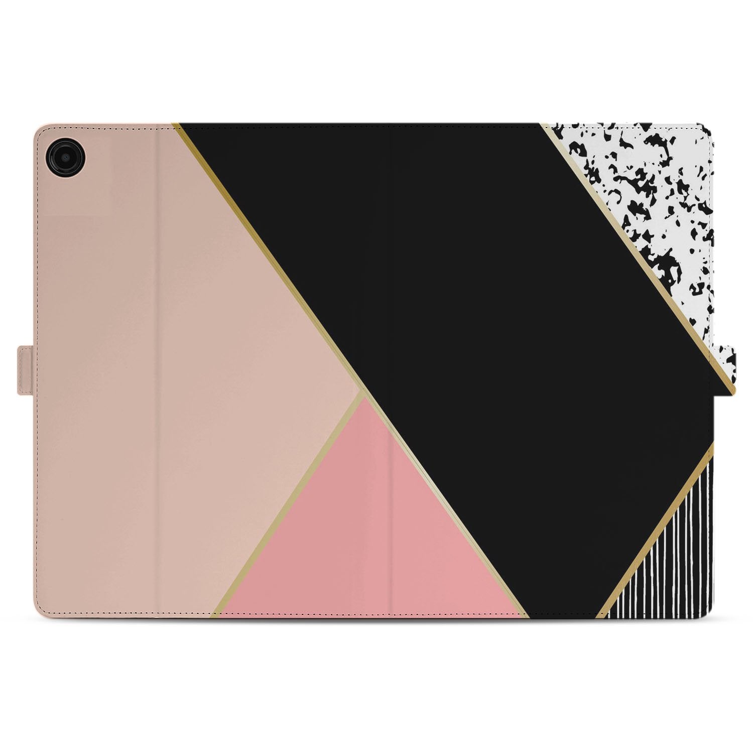 Samsung Galaxy Tab A11 Plus Black Pink Shapes Tablet Hoesje met Standaard design geometrisch aanzicht