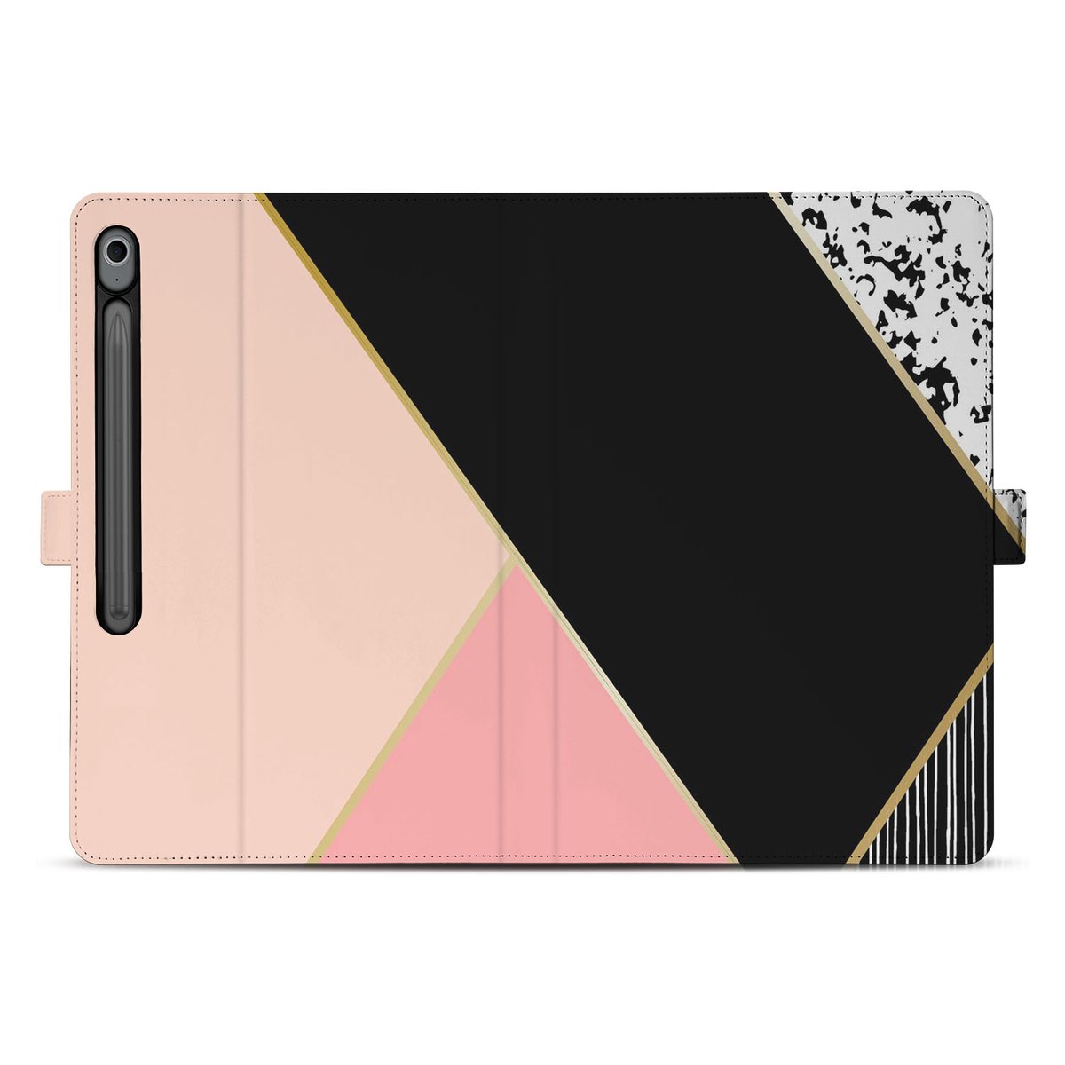 Black Pink Shapes Tablet Hoesje met Standaard Samsung Galaxy Tab S10 FE Plus design geometrisch voorkant