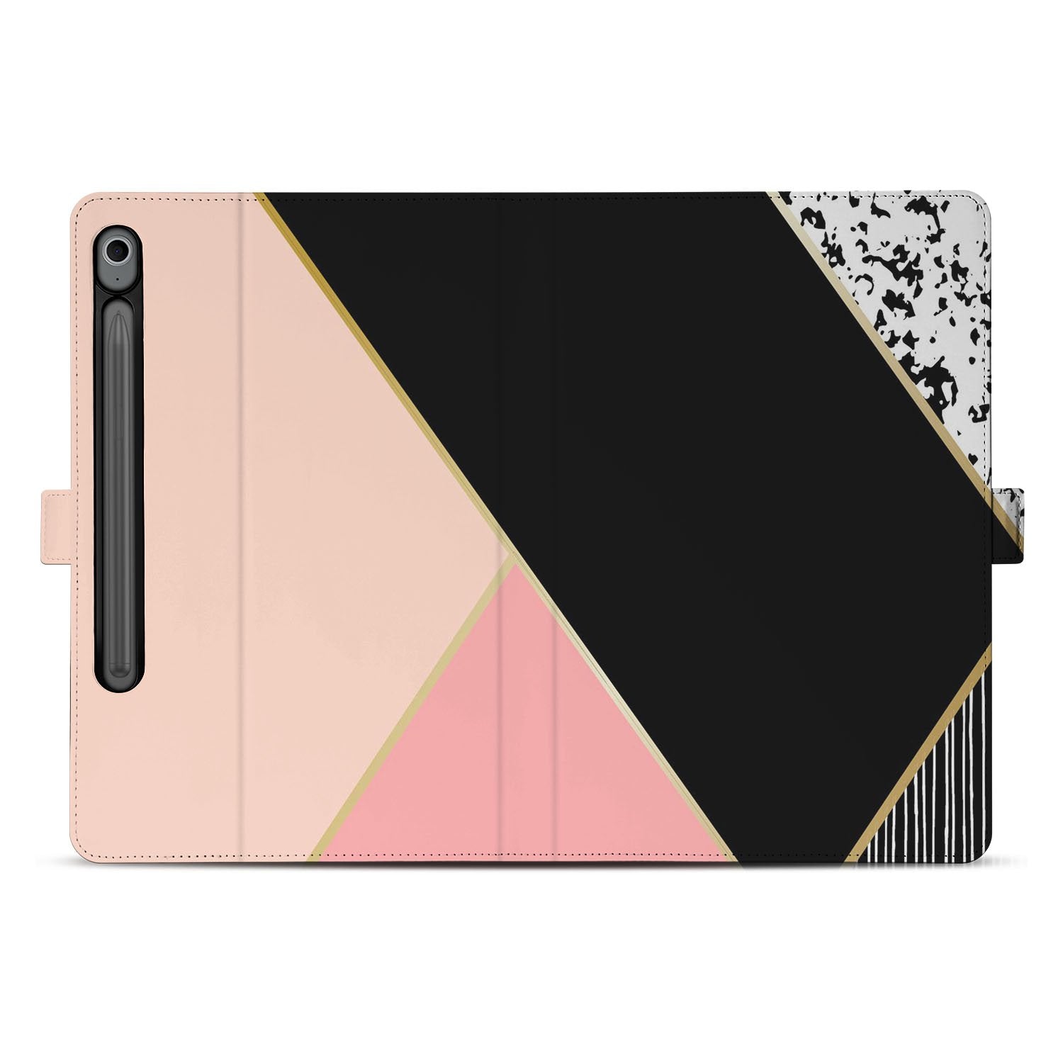 Black Pink Shapes Tablet Hoesje met Standaard Samsung Galaxy Tab S10 FE | Tab S9 FE tablet hoesje design geometrisch voorkant