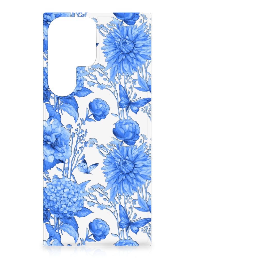 Bloemen Hoesje voor Samsung Galaxy S23 Ultra Flowers Blue B2C Telecom