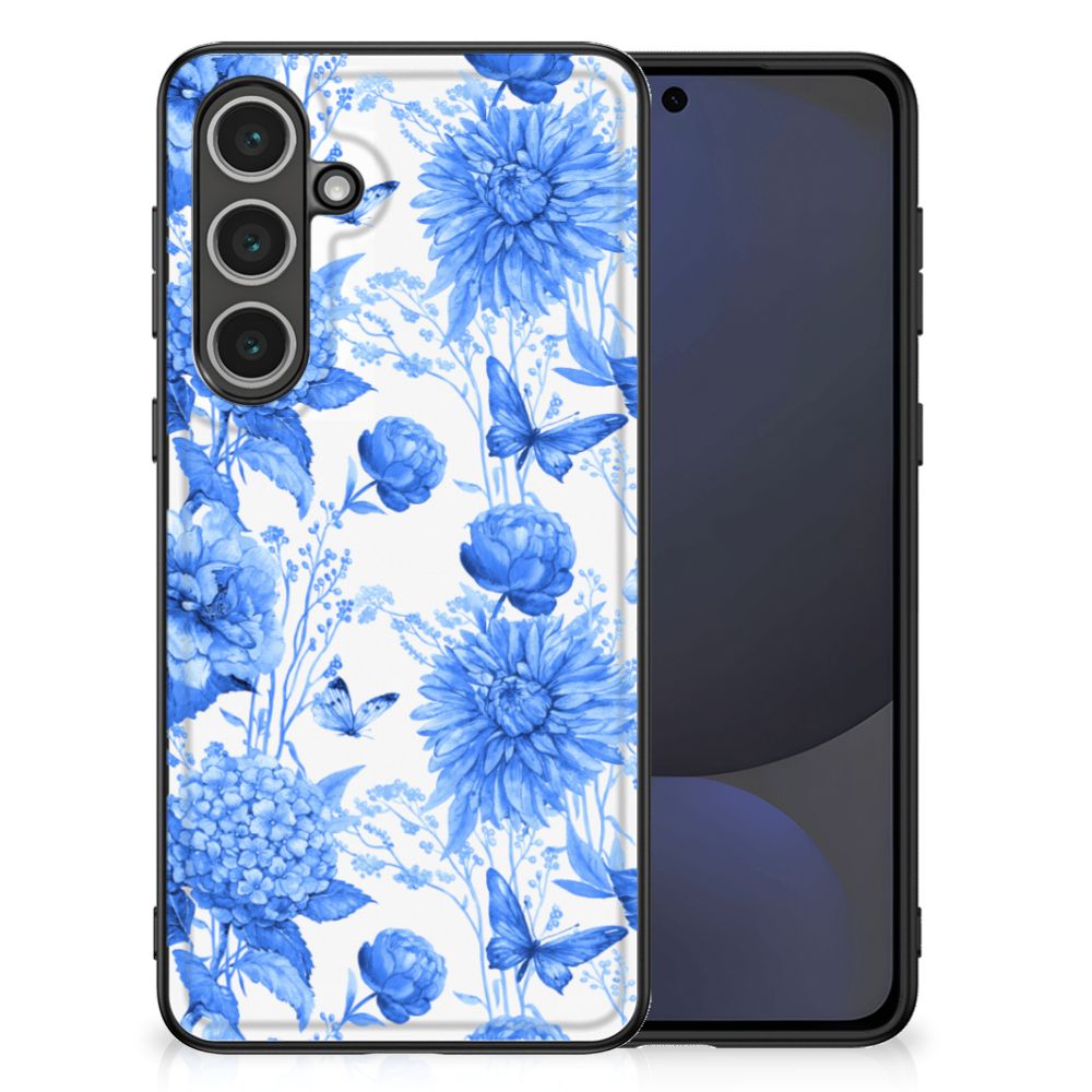 Samsung Galaxy S24 FE Bloemen Hoesje Flowers Blue voorkant