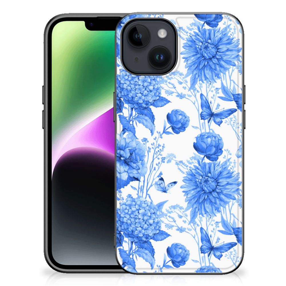 Bloemen Hoesje voor iPhone 15 Flowers Blue B2C Telecom