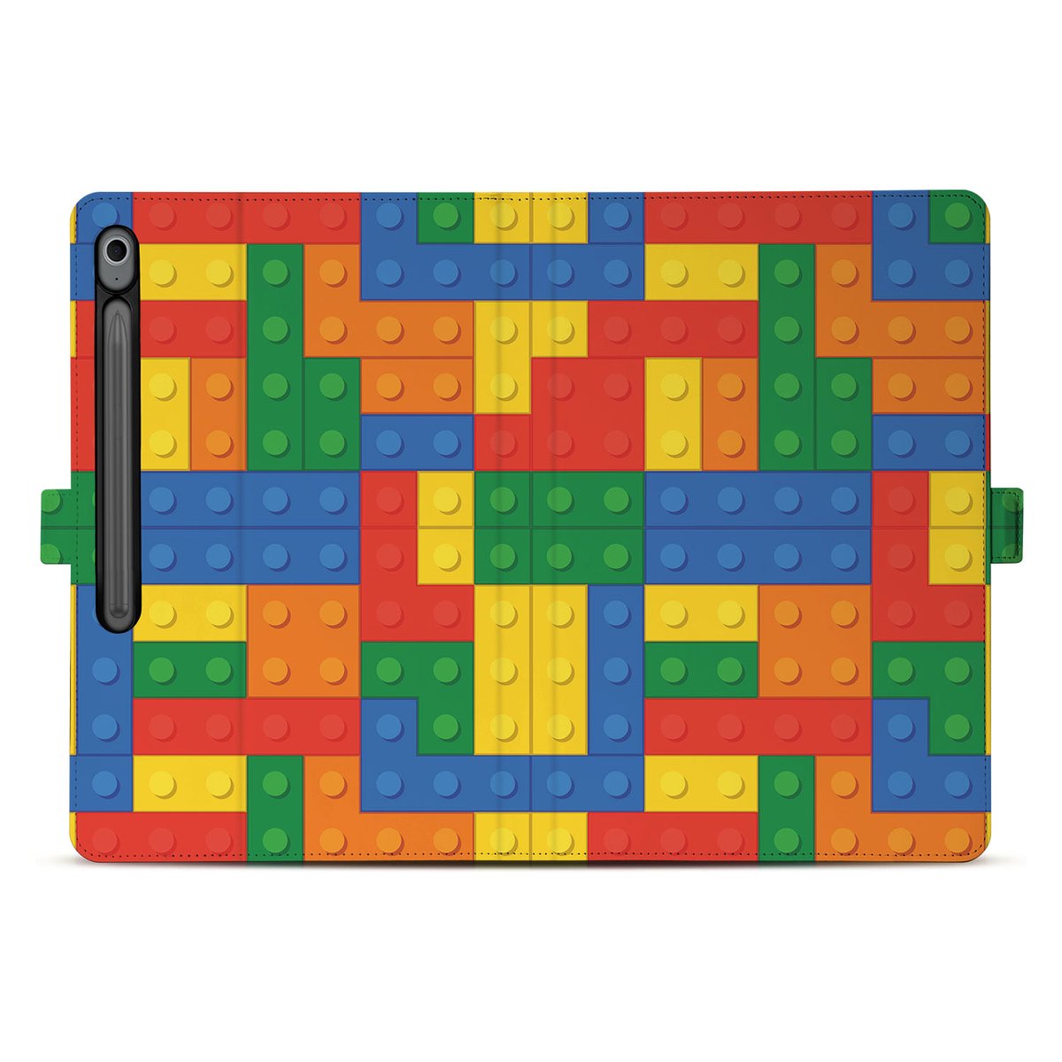 Blokken Book Case Hoesje met Standaard Samsung Galaxy Tab S10 FE Plus kleurrijk ontwerp achterkant