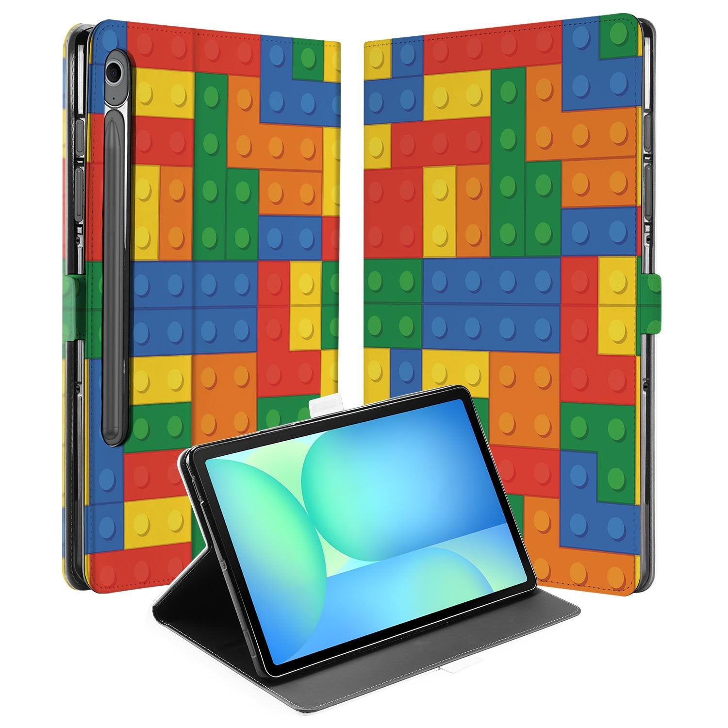 Blokken Book Case Hoesje met Standaard Samsung Galaxy Tab S10 FE | Tab S9 FE kleurrijk design tablet aanzicht