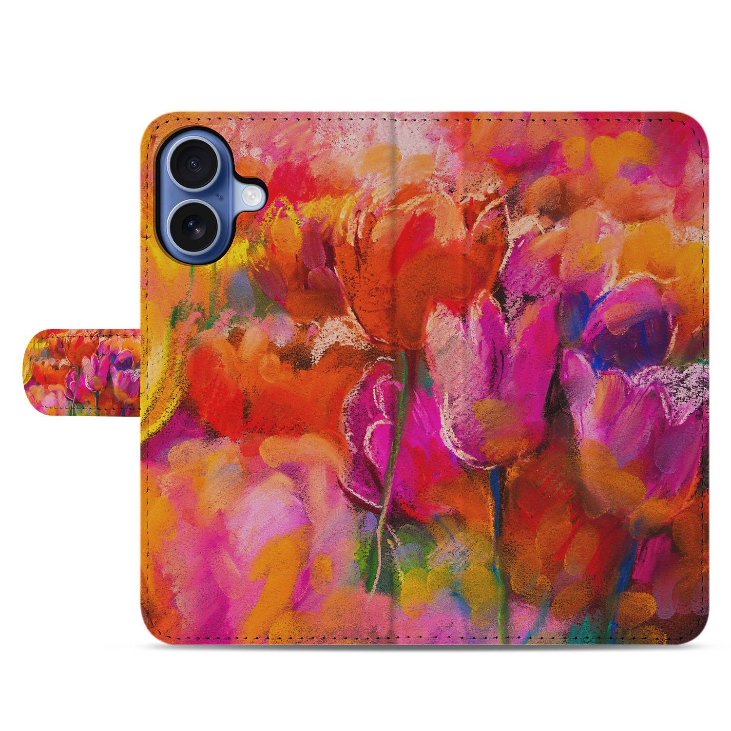 Book Case Apple iPhone 17 Tulips kleurrijk ontwerp tulpen waterverfprint voorkant