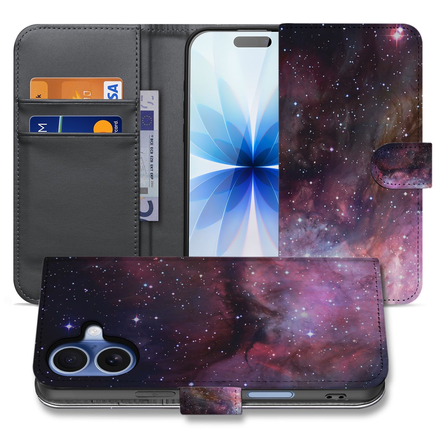 Book Case Hoes Apple iPhone 17 Heelal Design PU Leer Grijs galaxy patroon binnenkant buitenkant