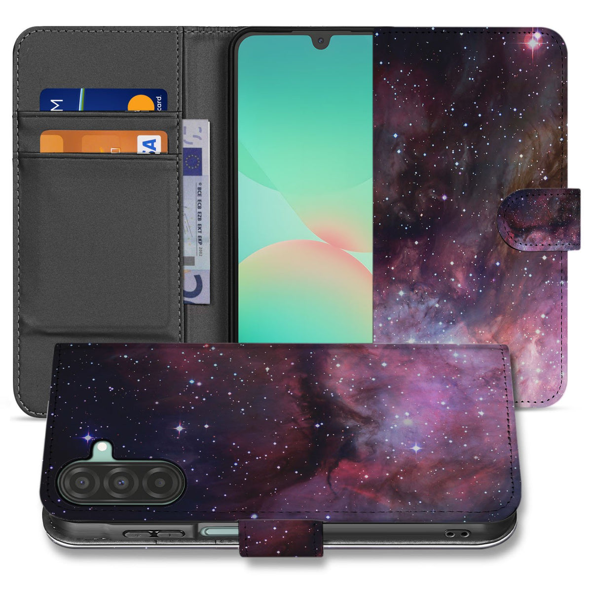 Book Case Hoes Samsung Galaxy A17 Heelal Design PU Leer Grijs universeel ontwerp binnenkant