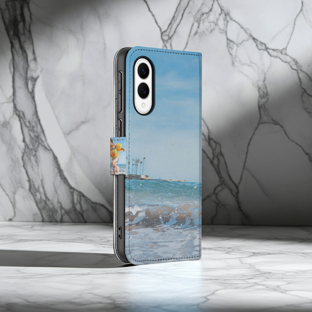 Samsung Galaxy S25 Edge Book Case Hoesje Ontwerpen strand vakantie aanzicht