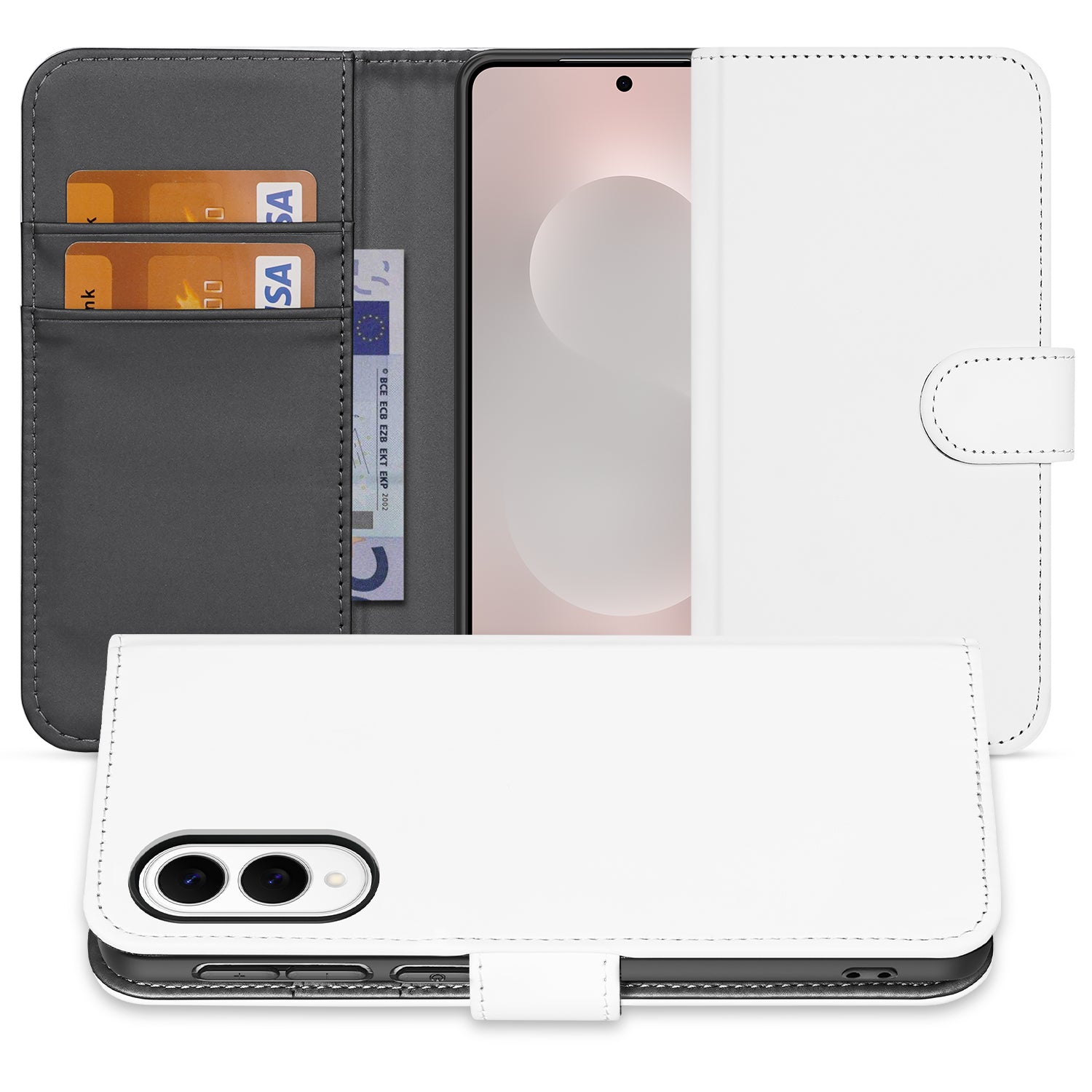 Samsung Galaxy S25 Edge Book Case Hoesje Wit met Pasjeshouder voorzijde