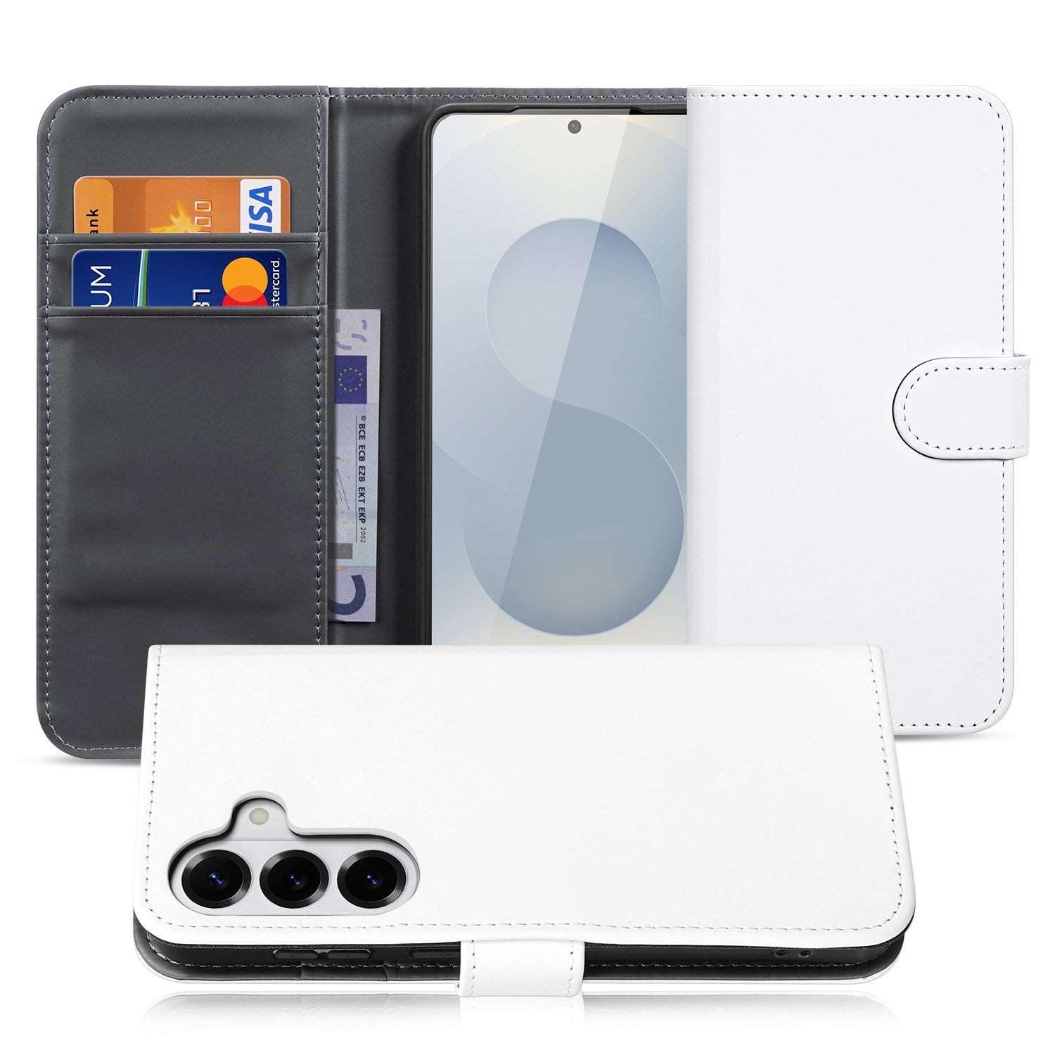 Samsung Galaxy S26 Plus Book Case Hoesje Wit met Pasjeshouder Vooraanzicht.