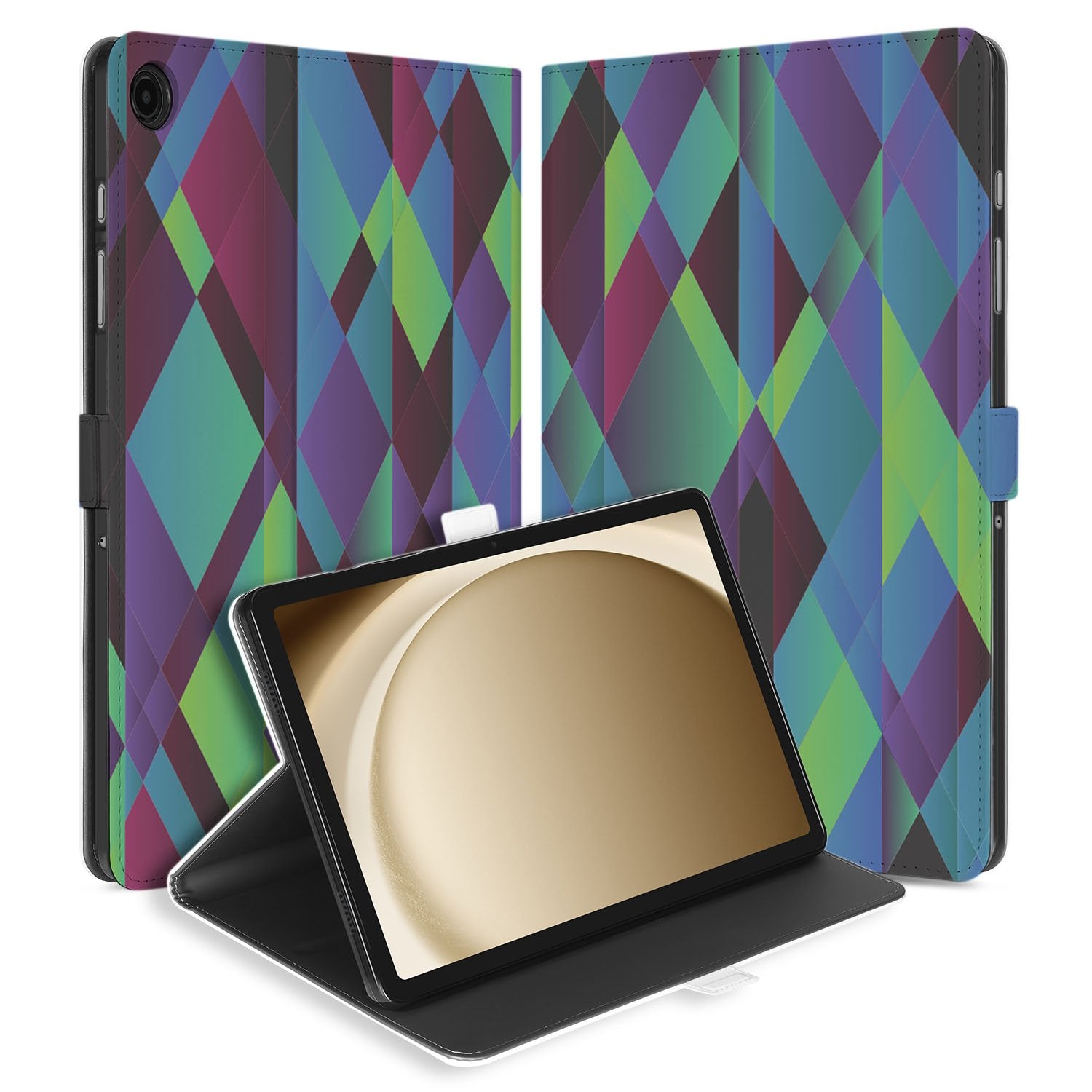 Samsung Galaxy Tab A11 Plus Book Case Hoesje met Standaard Abstract Green Blue voorkant achterkant