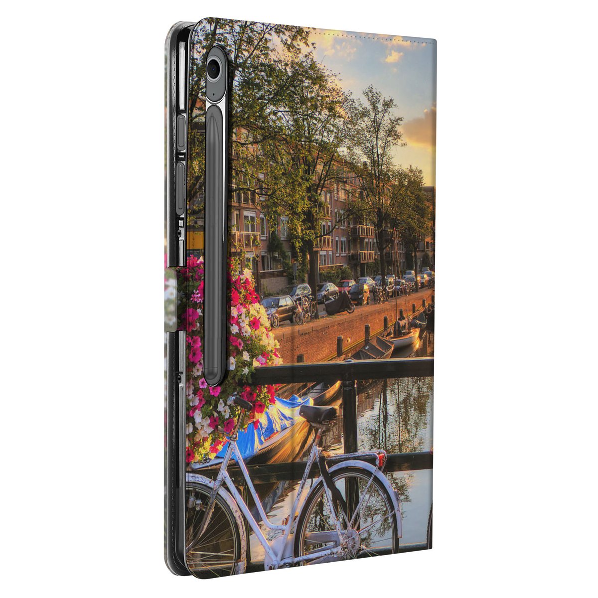 Samsung Galaxy Tab S10 FE Plus Book Case Hoesje met Standaard Amsterdamse Grachten zij aanzicht