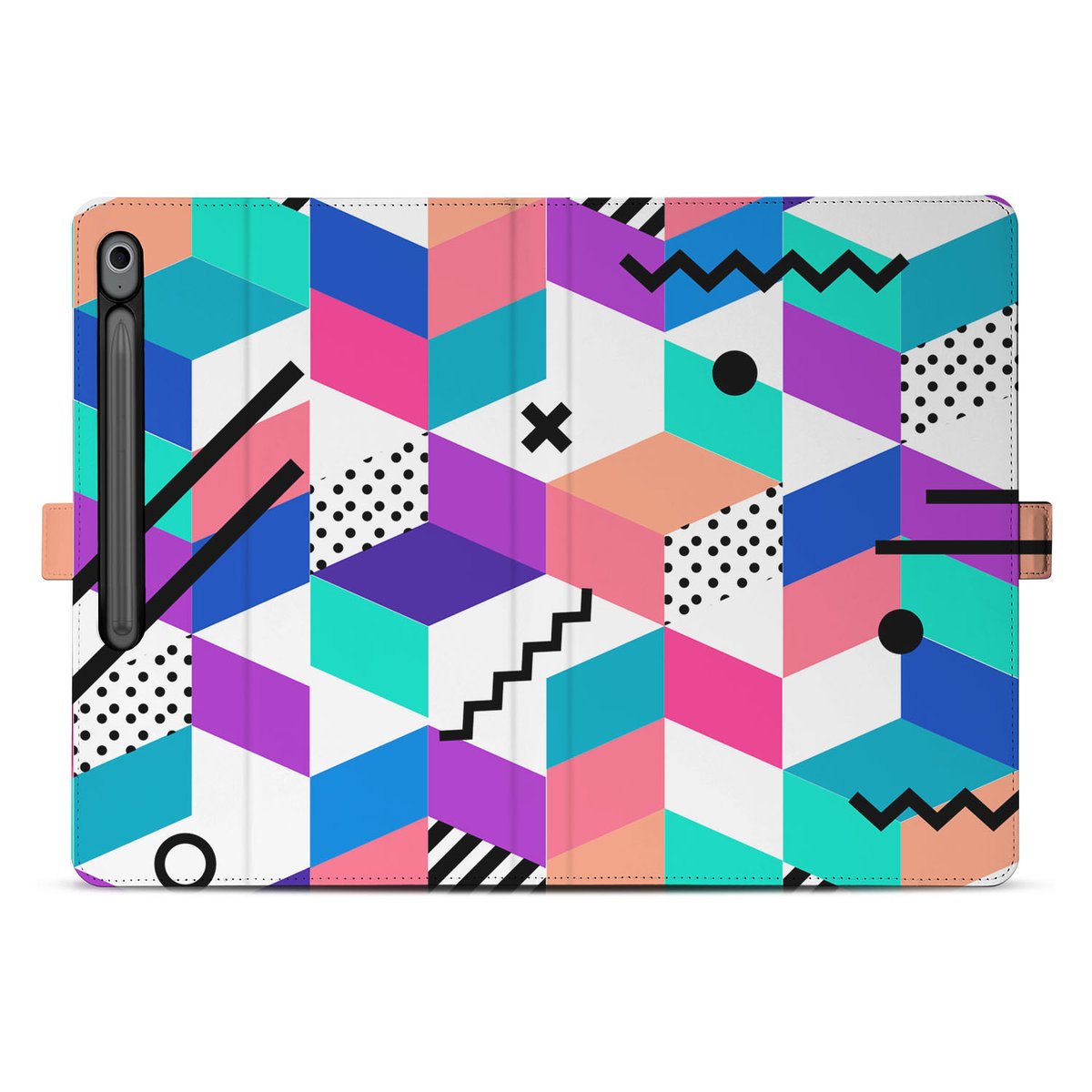 Samsung Galaxy Tab S10 FE Plus Book Case Hoesje met Standaard Blocks Colorful aanzicht