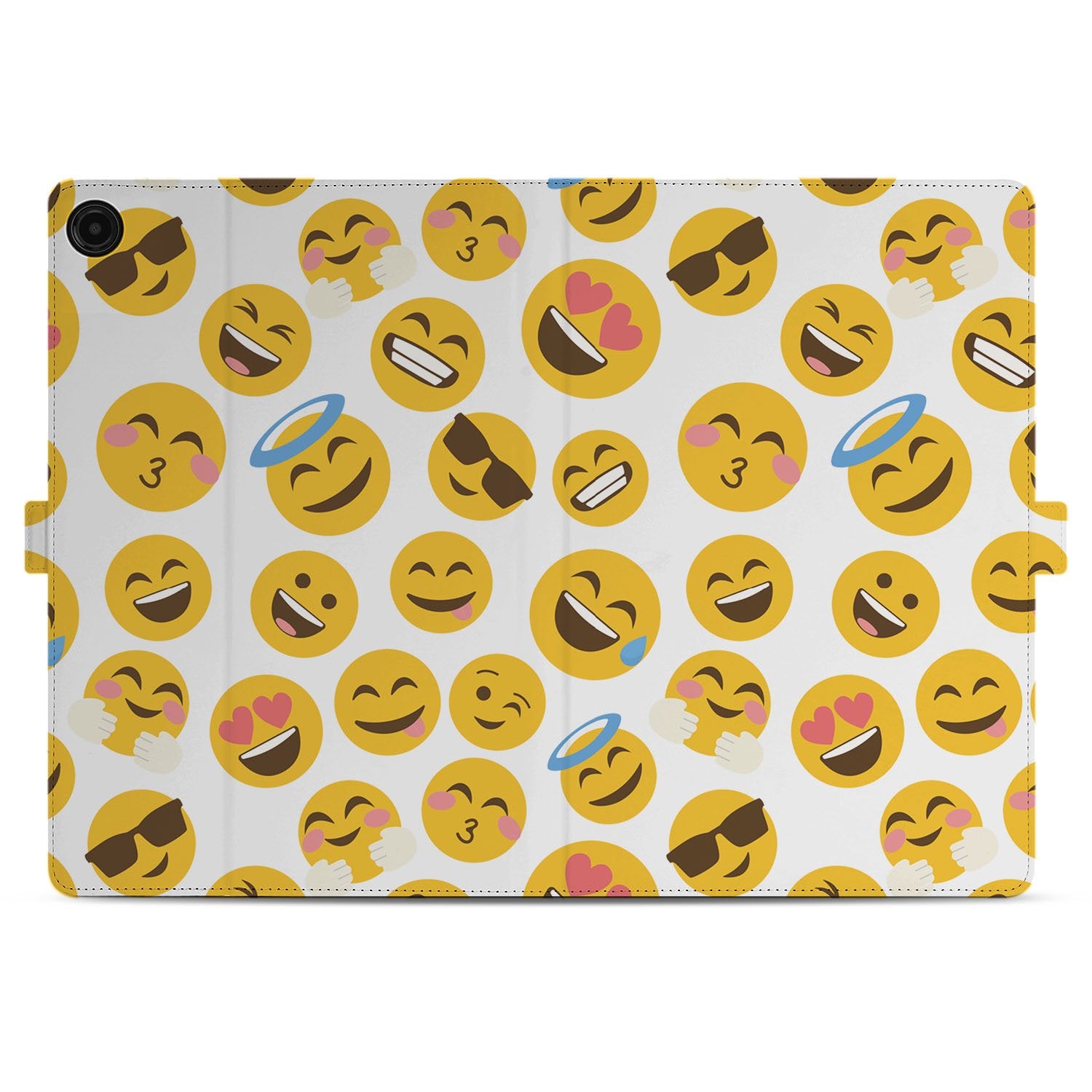 Samsung Galaxy Tab A11 Plus Book Case Hoesje met Standaard Emoji design emoji patroon aanzicht