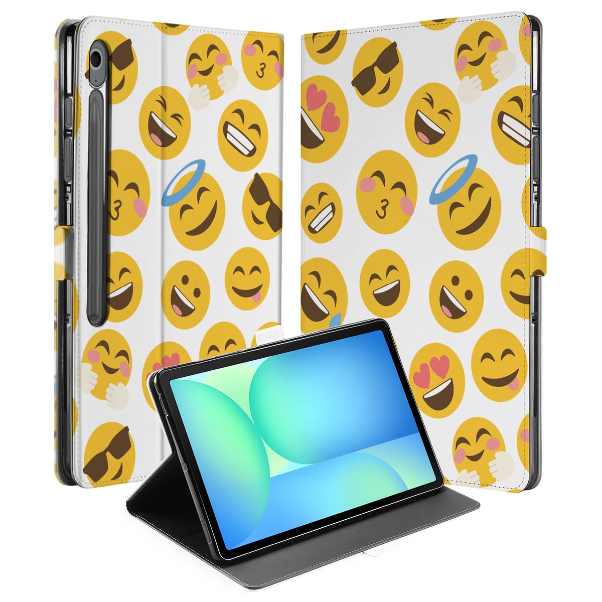 Samsung Galaxy Tab S10 FE Plus Book Case Hoesje met Standaard Emoji voorkant binnenkant