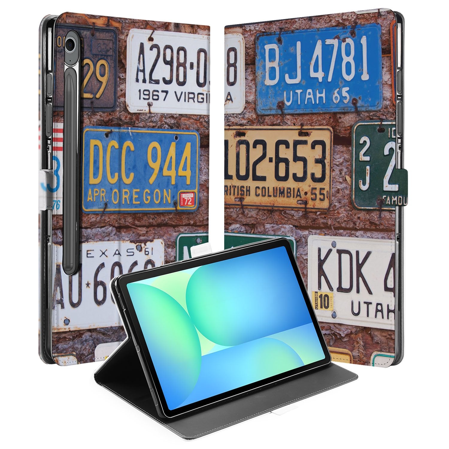 Samsung Galaxy Tab S10 FE | Tab S9 FE Book Case Hoesje met Standaard Kentekenplaten design dubbel aanzicht