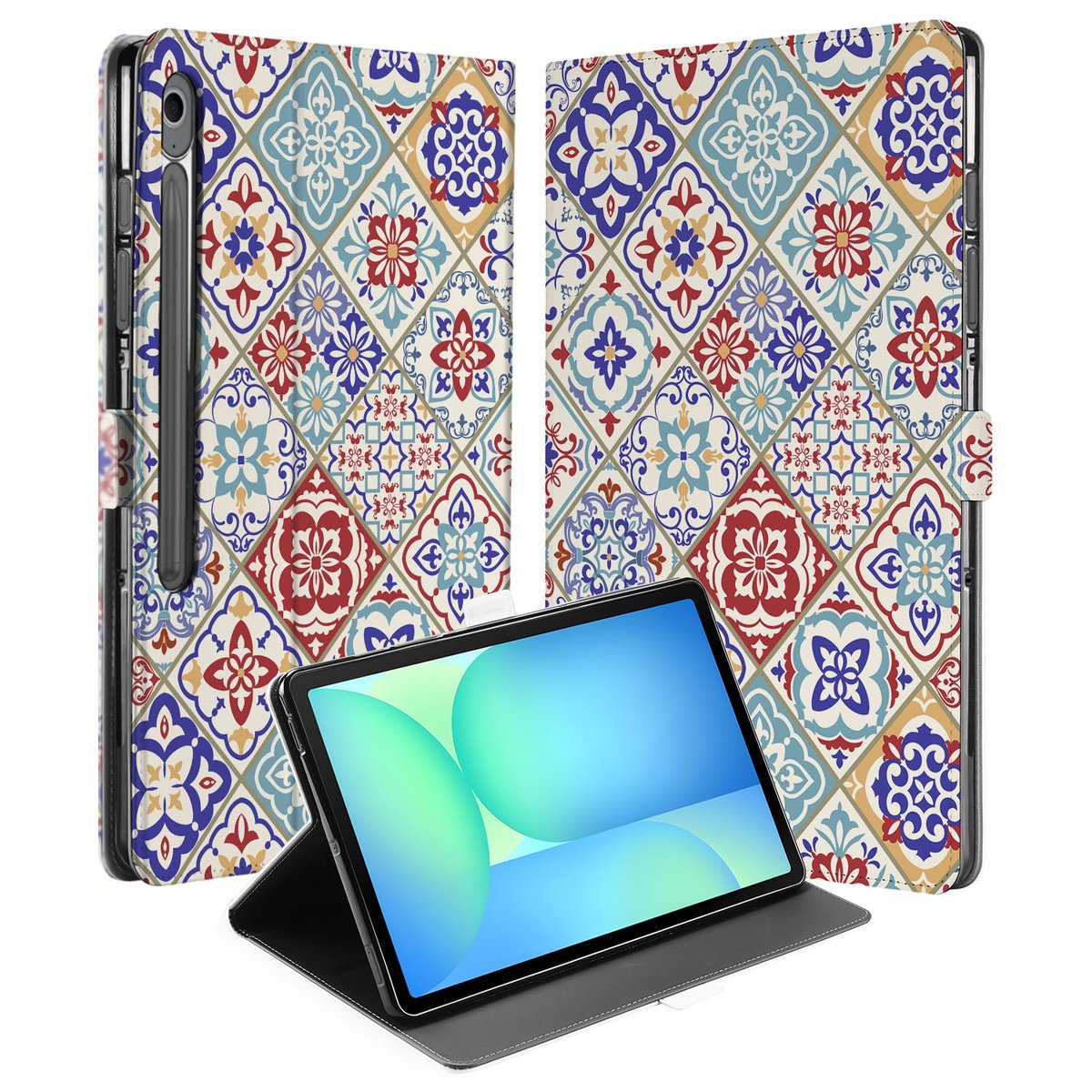 Samsung Galaxy Tab S10 FE Plus Book Case Hoesje met Standaard Tiles Color aanzicht