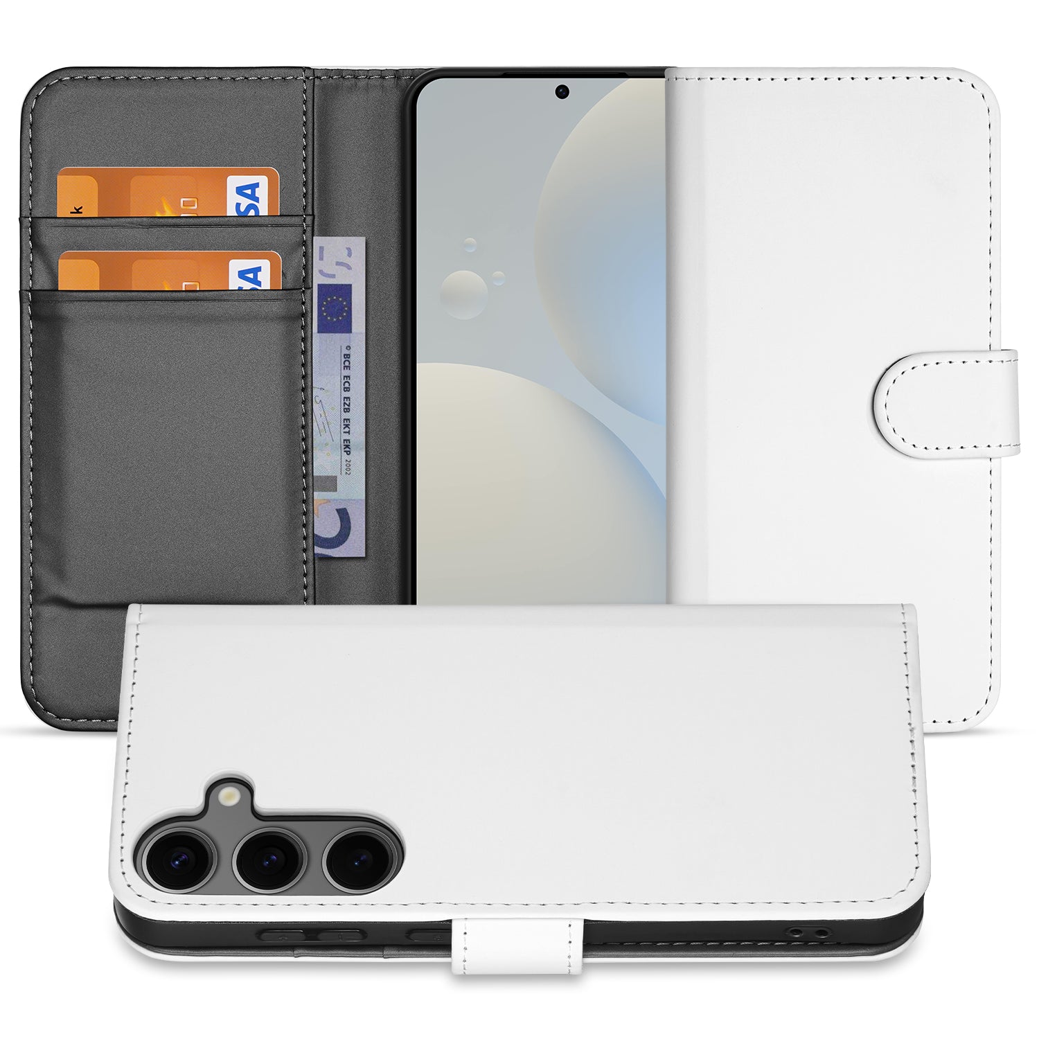 Samsung Galaxy S25 Book Case Telefoonhoesje Wit Pasjeshouder voorzijde en achterzijde