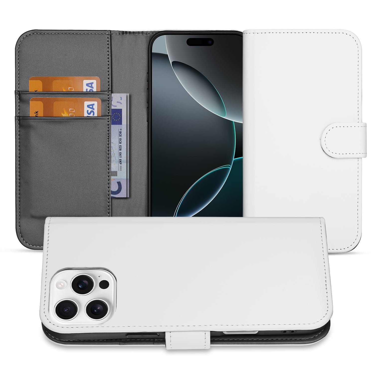 B2C Telecom iPhone 16 Pro Max Book Case Telefoonhoesje voor de iPhone 16 Pro Max Wit met Pasjeshouder voorkant binnenzijde
