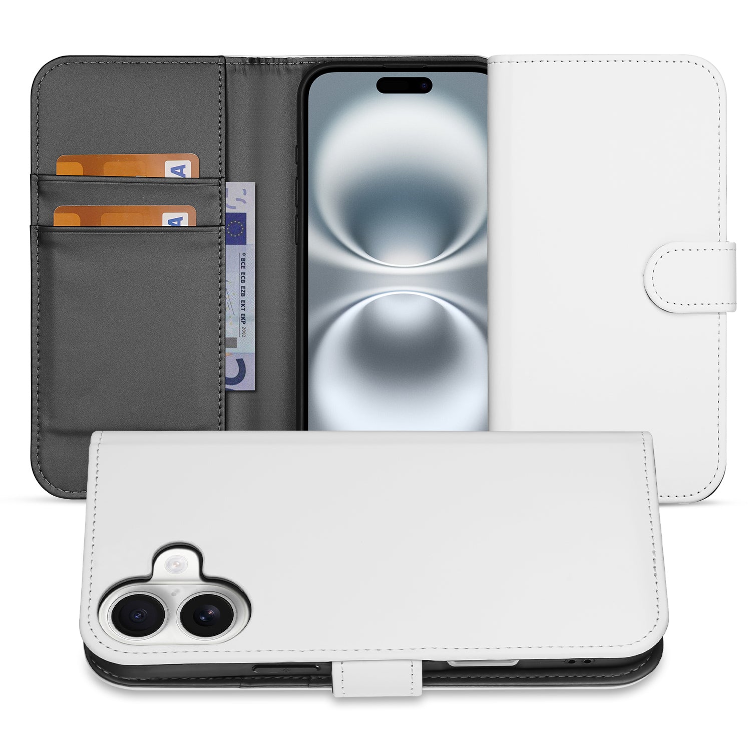 B2C Telecom iPhone 16 Book Case Telefoonhoesje voor de iPhone 16 Wit met Pasjeshouder binnenaanzicht