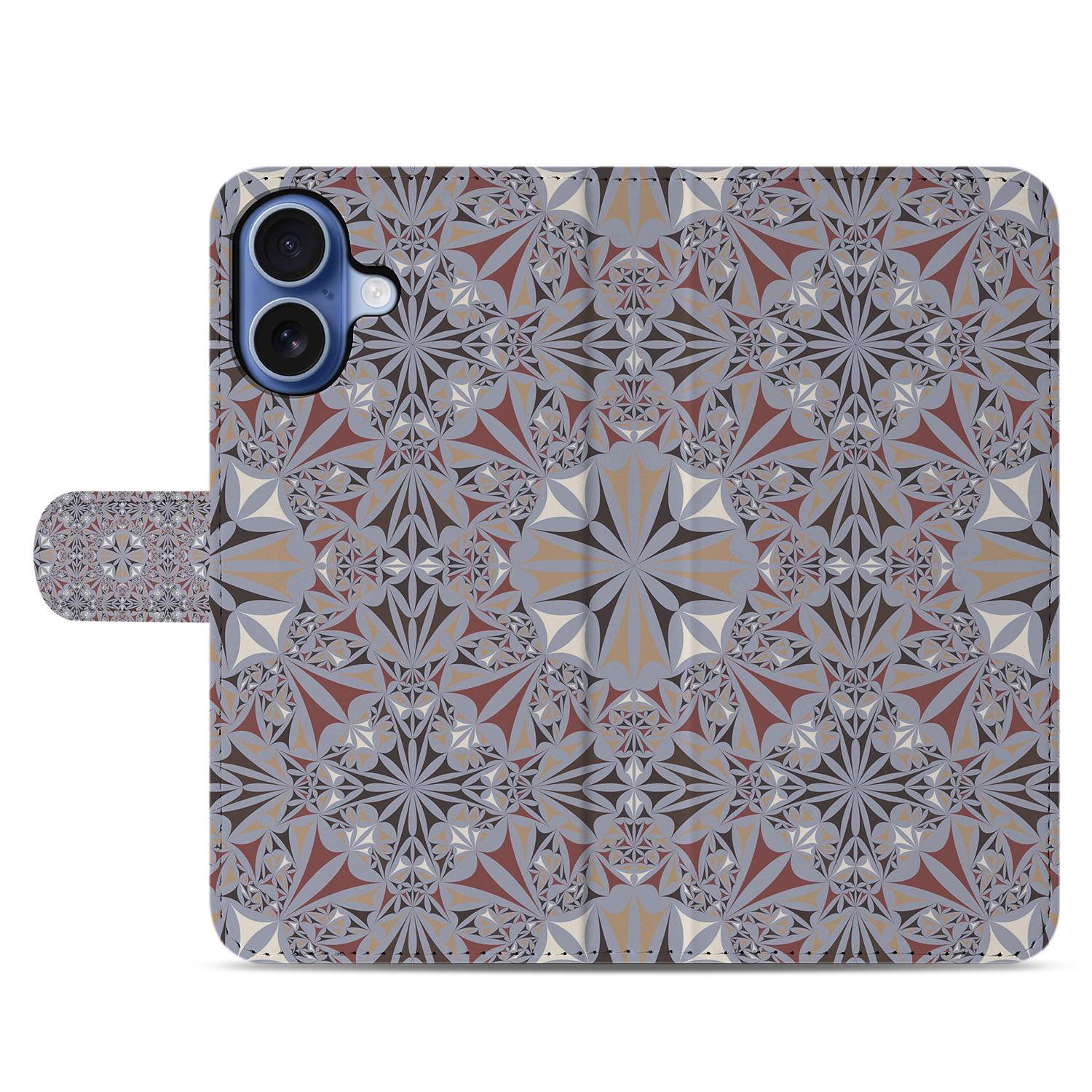 Book Case iPhone 17 Bloemenpatroon Meerkleurig design Flower Tiles aanzicht