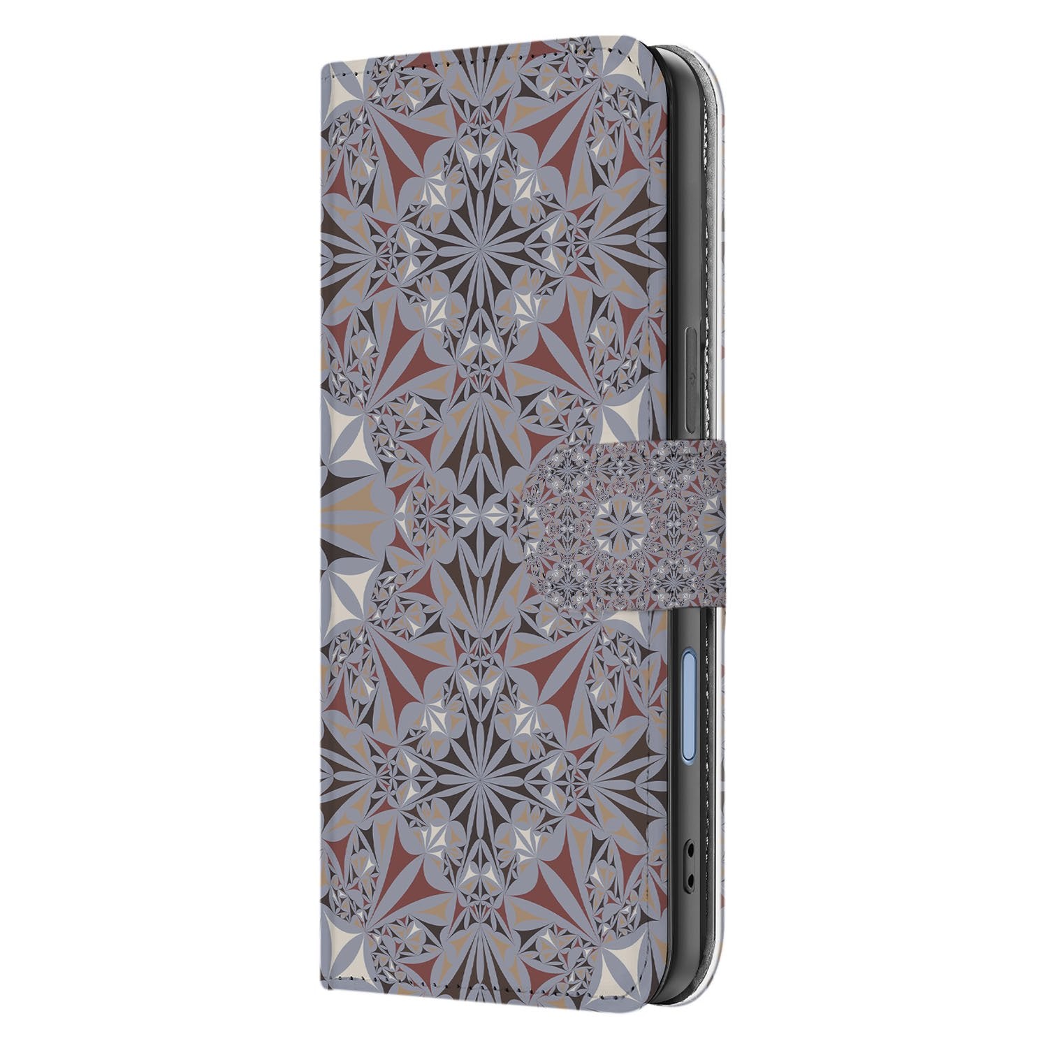 Book Case iPhone 17 Bloemenpatroon Meerkleurig Flower Tiles design zijaanzicht
