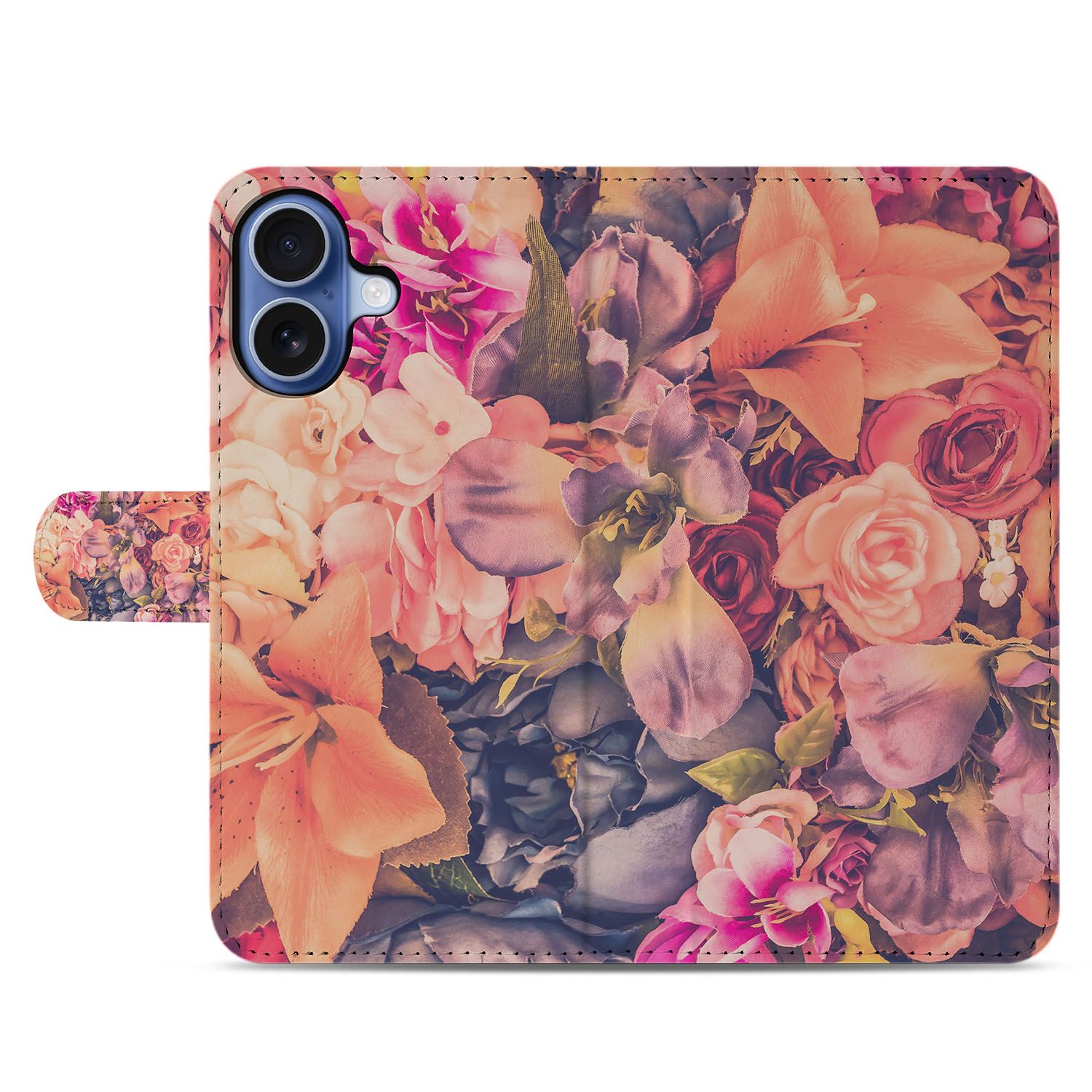 Book Case iPhone 17 Bosje Bloemen Roze Oranje Paars bloemen roze oranje paars voorzijde