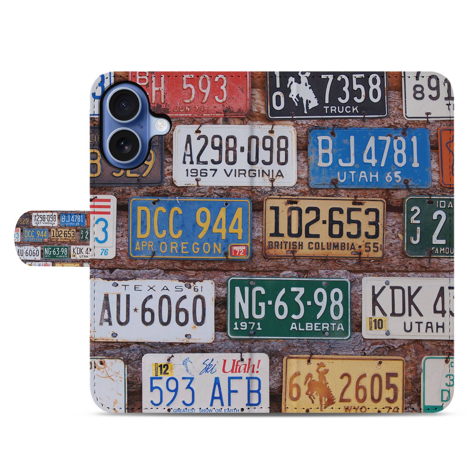 Book Case iPhone 17 Kentekenplaten Collage Kunstleer Matte Finish Met 3 Pasjes design kentekenplaten aanzicht