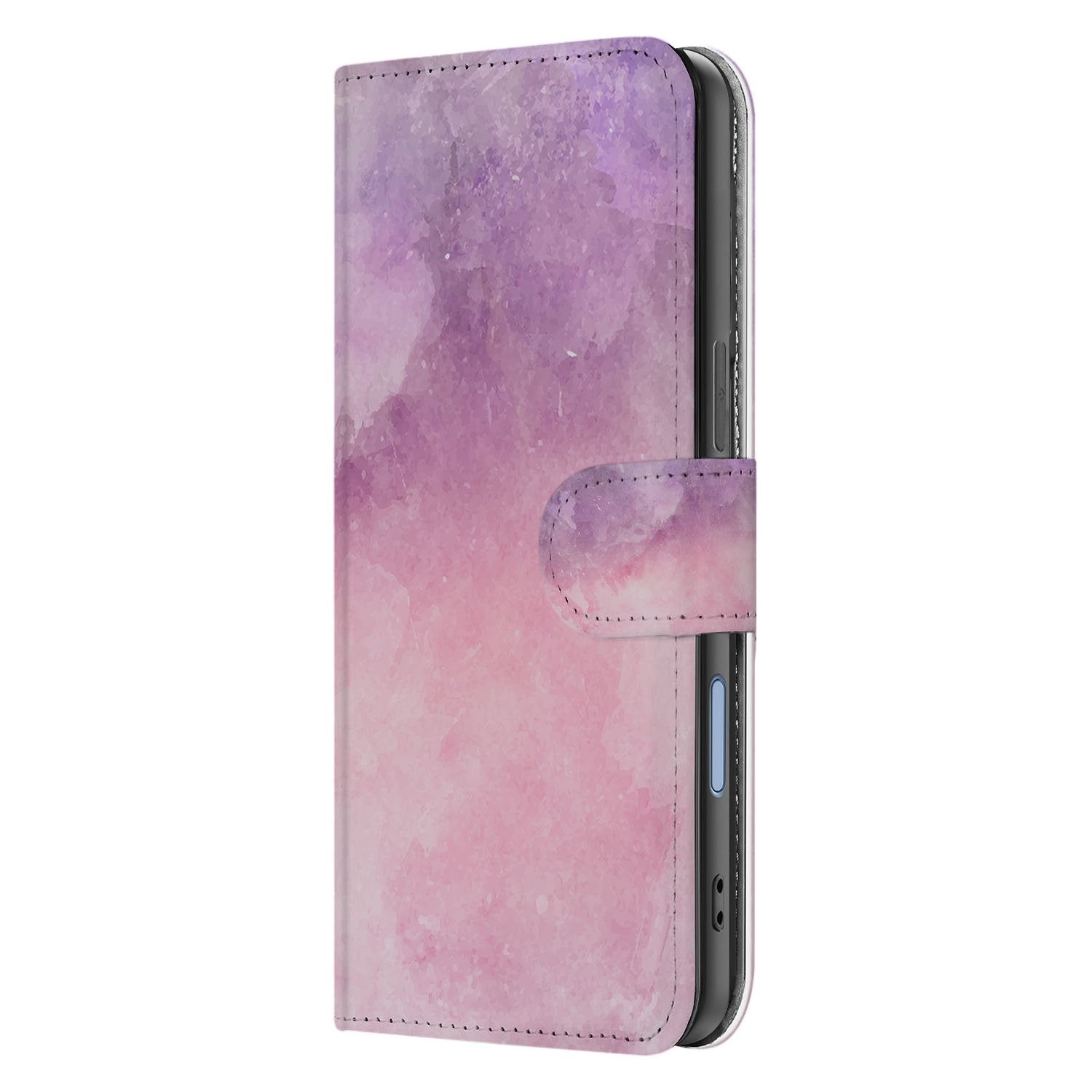 Book Case iPhone 17 Pink Purple Paint kunstleer watercolor roze paars aanzicht